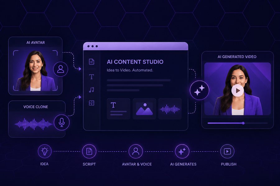 AI Content Studio - idea to script to AI avatar and voice to generated video, automated