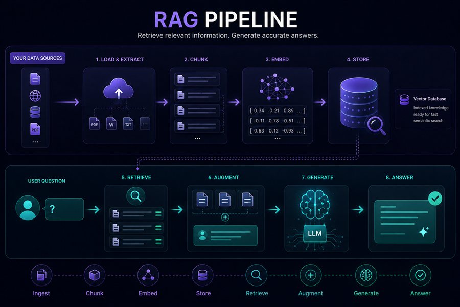 RAG Pipeline - load, chunk, embed and store data, then retrieve, augment and generate accurate answers